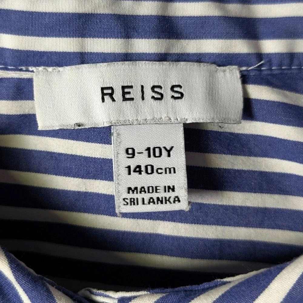 Reiss Danica Striped Cotton Shirt Blue Kids Button Down High Low Size 9-10Y